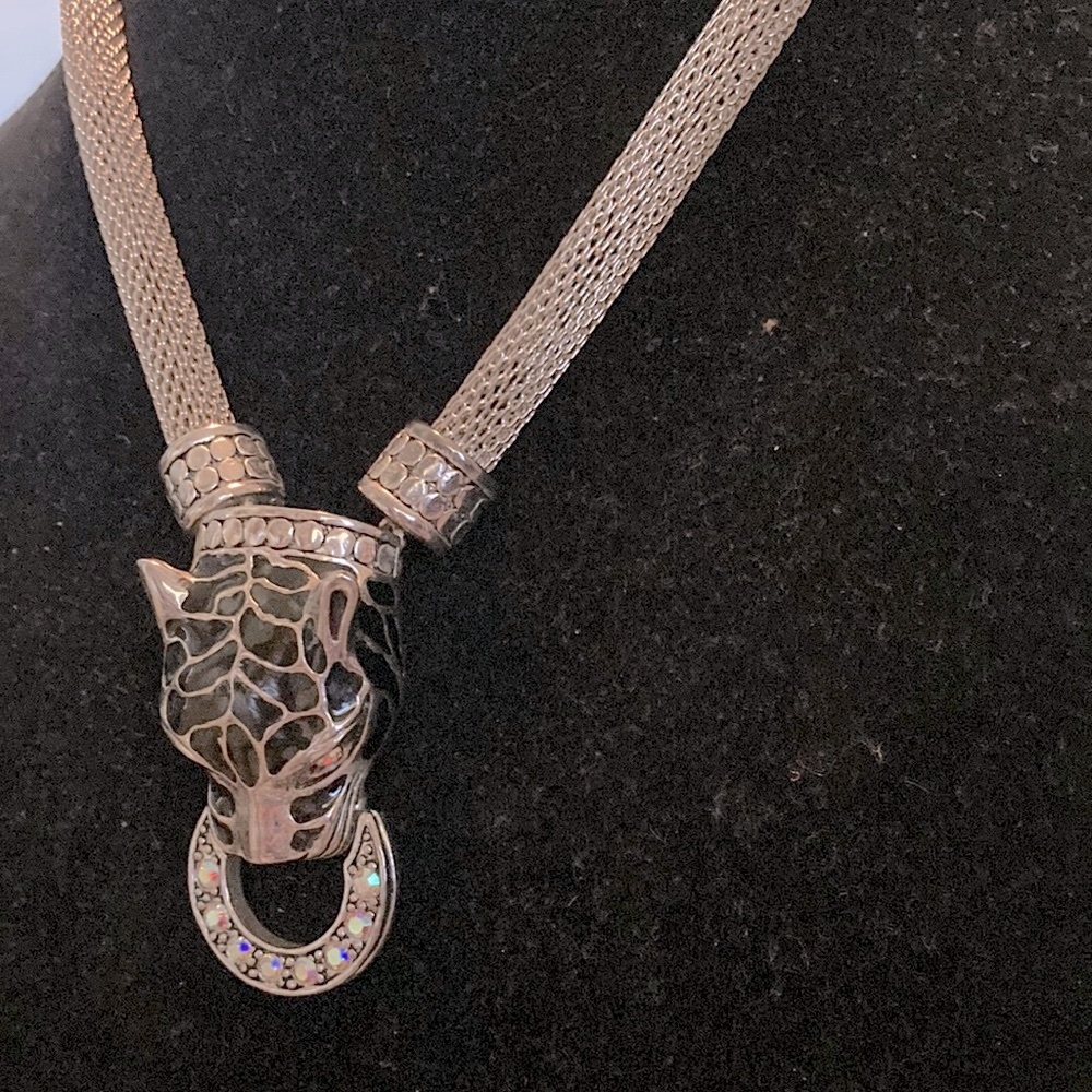 Silver Tone Leopard Head Statement Necklace